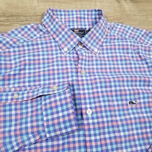 Vineyard Vines Performance Classic Fit Tucker Shirt Mens Large Blue Pink Check